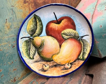 Vintage Mexican Pottery Fruit Design Decorative Wall Plate, Santa Rosa Mayolica Ceramics