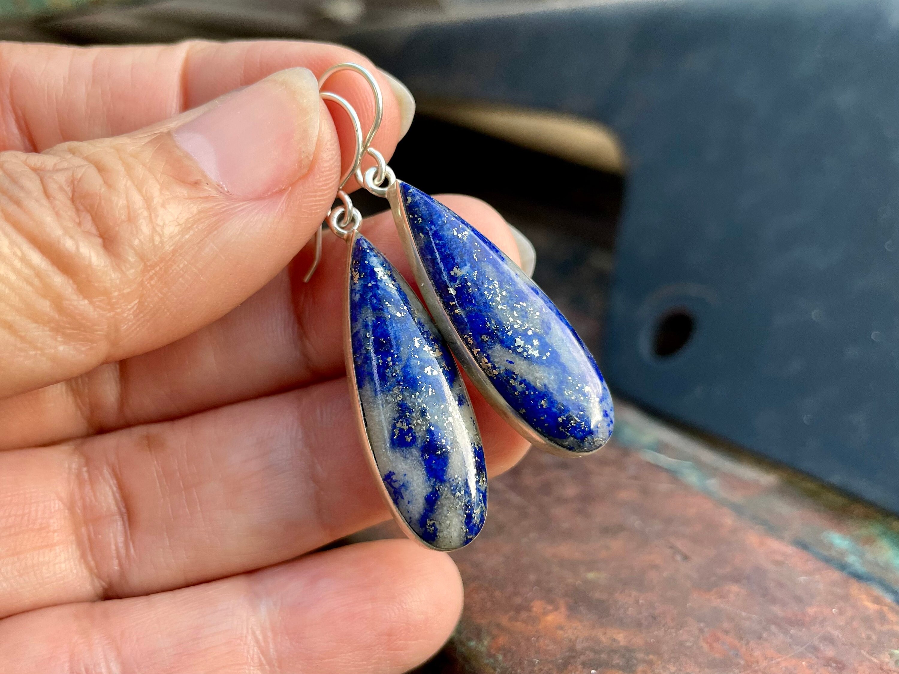 Lapis Lazuli Teardrop Dangle Earrings by Navajo Cathy Webster