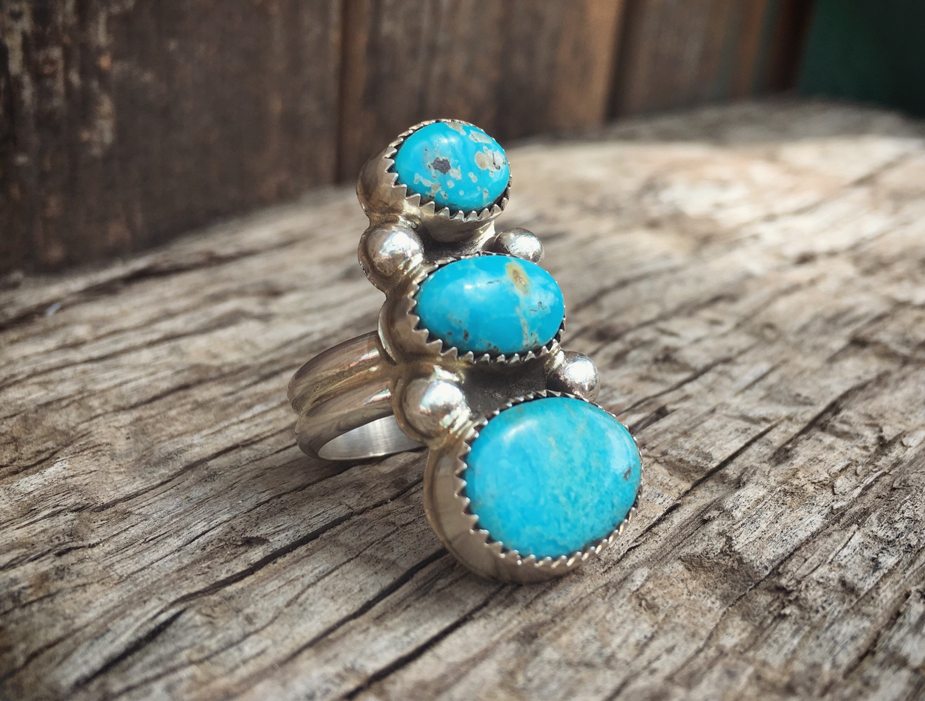 Signed Navajo Turquoise Ring, Native American Indian Jewelry, Vintage Turquoise Jewelry