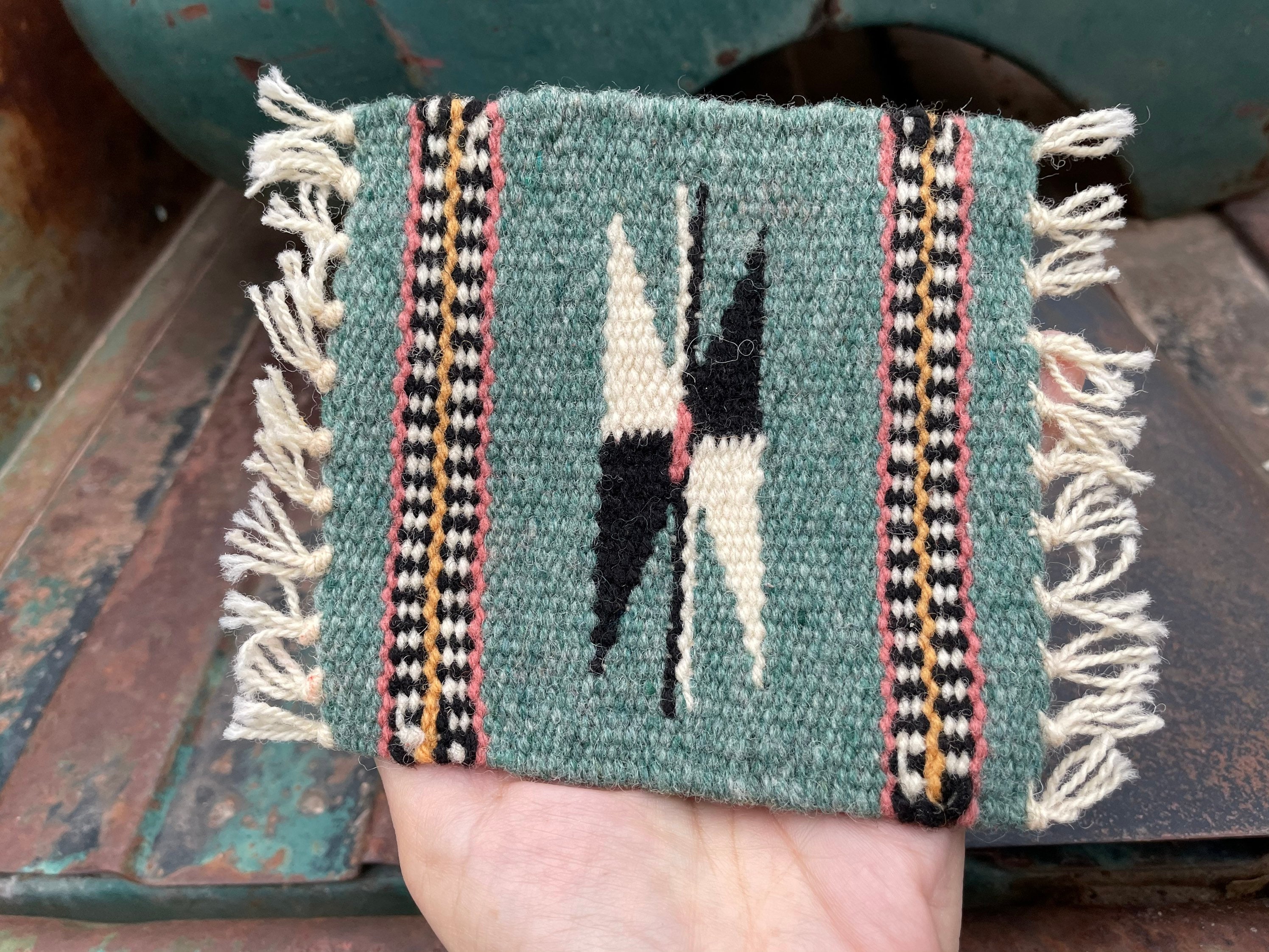 Set of Four Miniature Woven Rug Coasters from Mexico, Southwestern ...