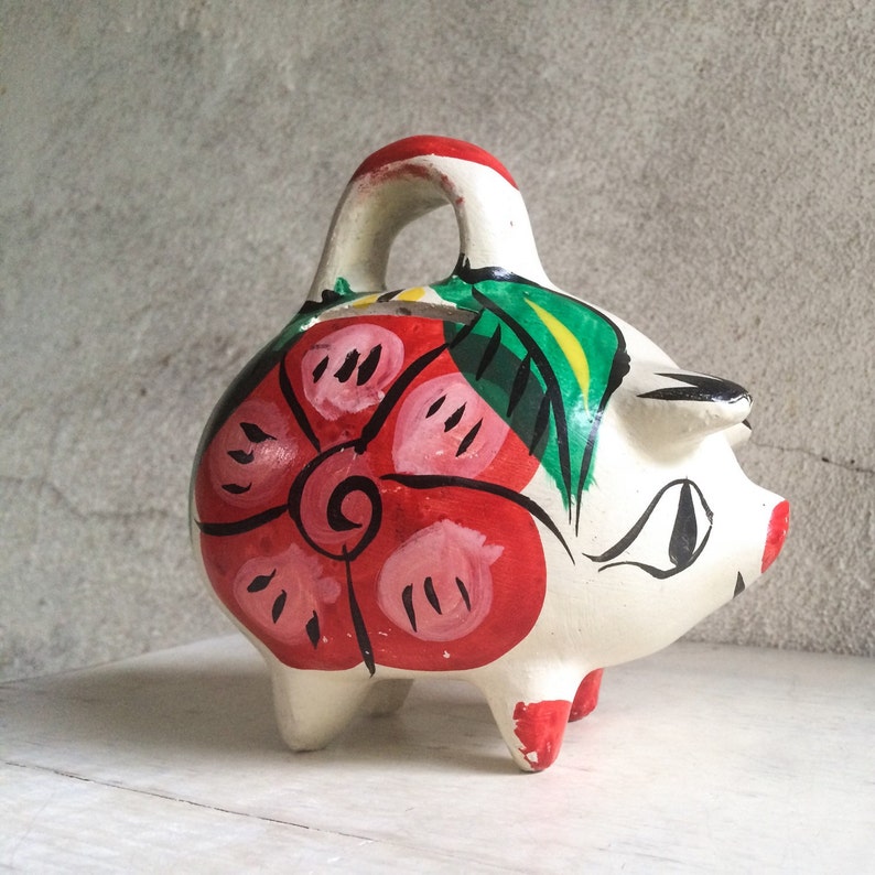 Vintage Mexican souvenir piggy bank / clay pig pottery / Etsy
