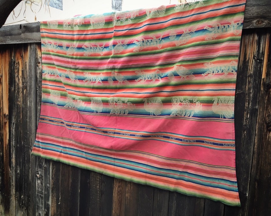 Vintage Peruvian Frazada Blanket Woven Tapestry Wall Hanging Southwestern Decor Sofa Throw Blanket Peruvian Textiles Bohemian Decor