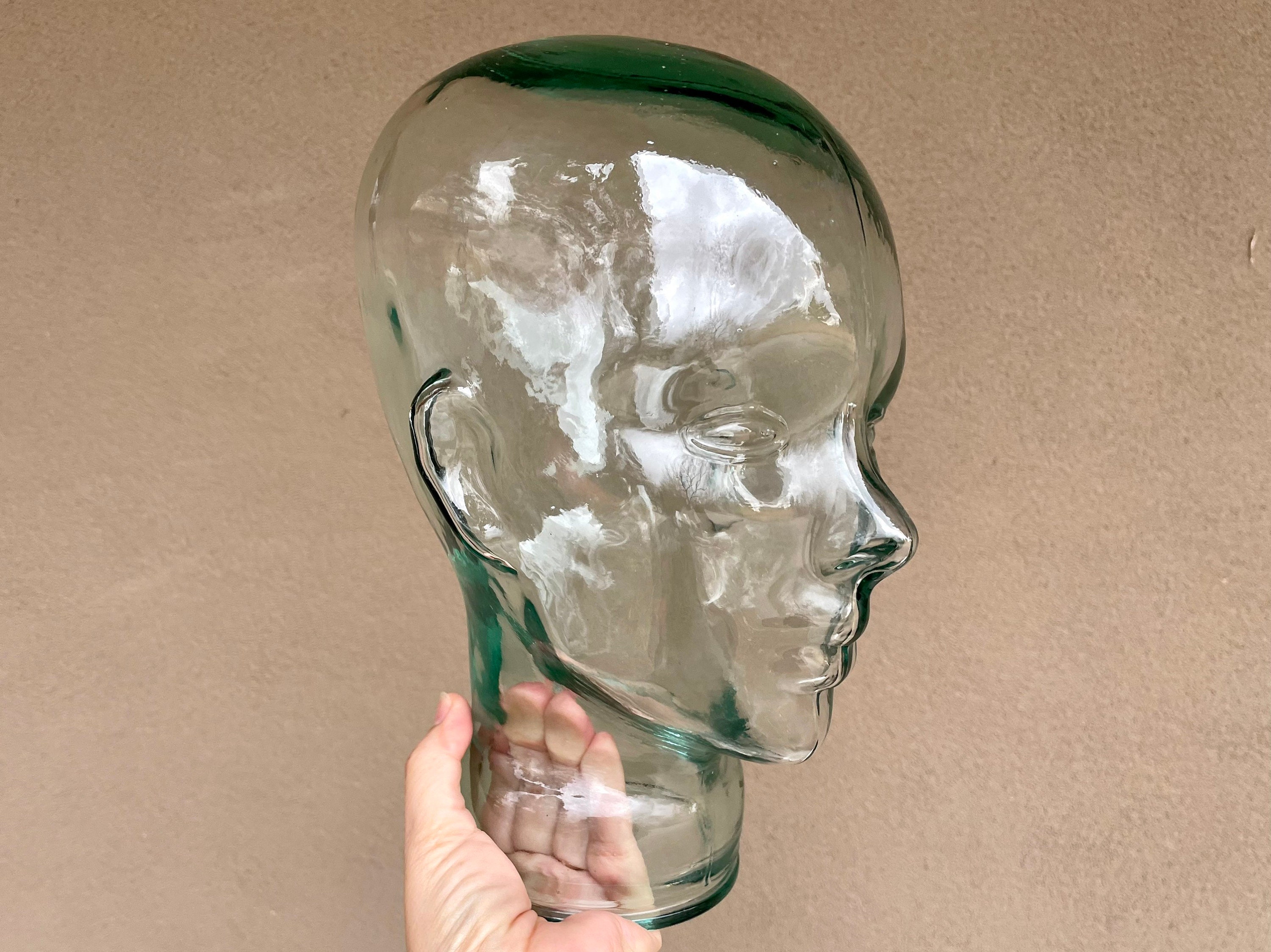 Vintage Art Glass Head Sculpture Display, Mannequin Bust, Sunglasses