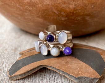 Sterling Silver Amethyst and Moonstone Wraparound Ring Approx Size 7.5 by Designer Lilly Barrack