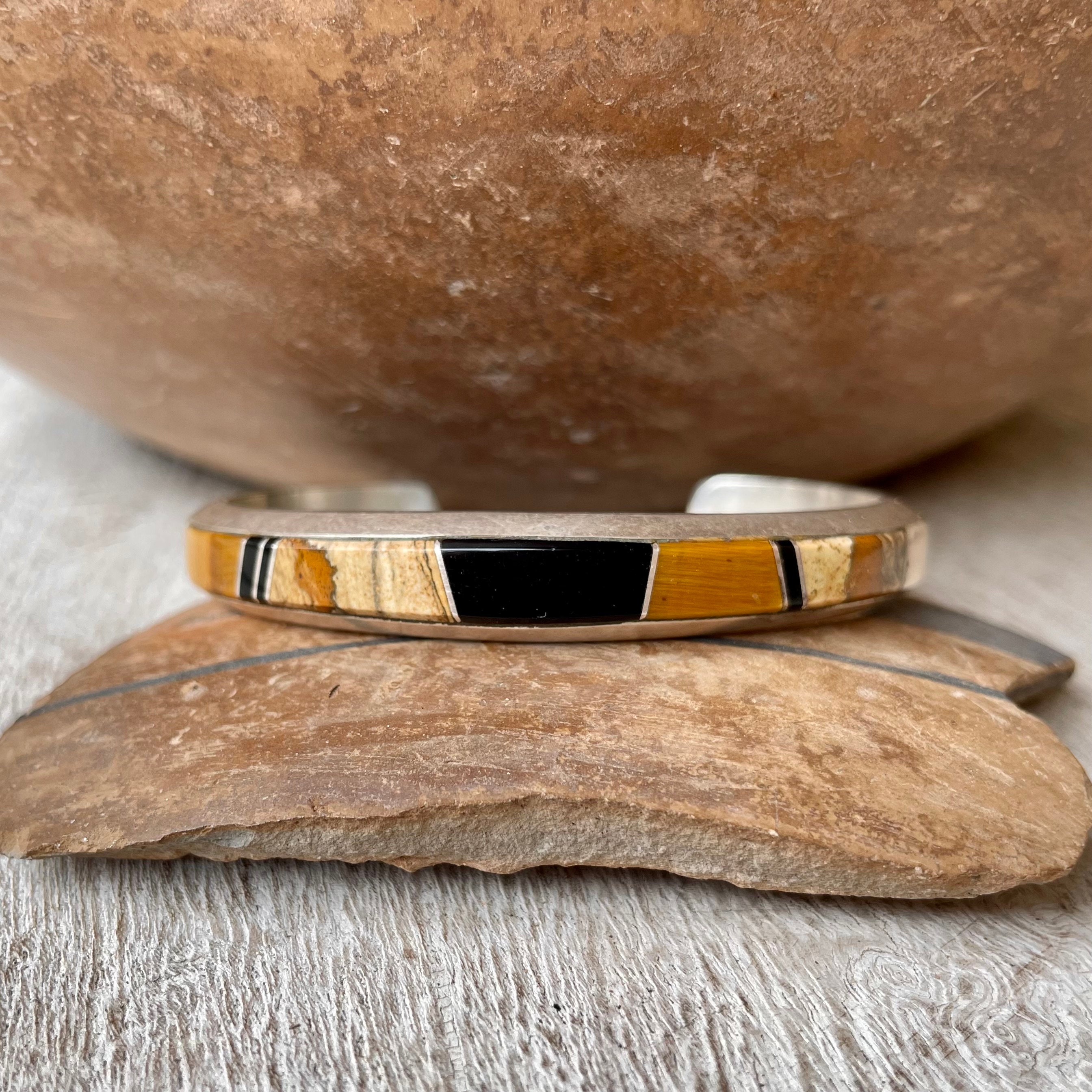 Unique Vintage Native American Navajo Jet Tigers Eye Sterling Silver Ring Unique Vintage Native American Navajo Jet Tigers Eye Sterling Silver Ring