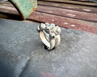 Lilly Barrack Sterling Silver Wraparound Band with Iron Pyrite Nuggets Ring Approx Size 7.5