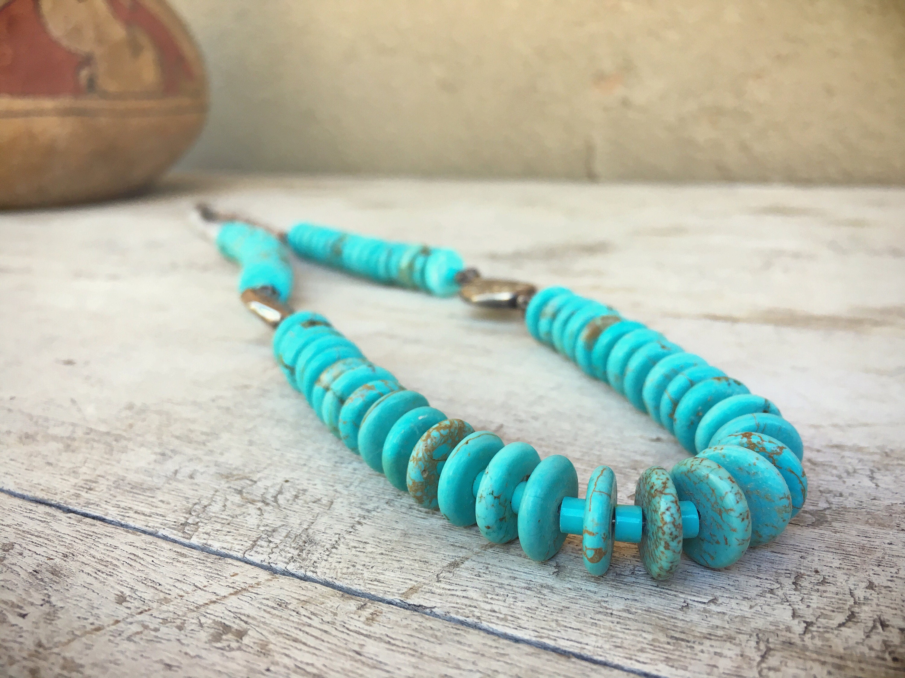 Vintage rondelle bead turquoise necklace Southwestern jewelry