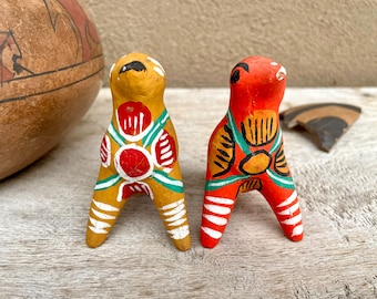 Pair of Vintage Small Mexican Pottery Bird Figurine Whistles, Ceramic Folk Art, Songbird Lover Gift