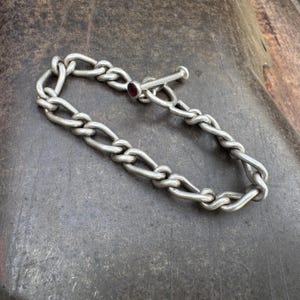Sterling Silver Link Bracelet 7" to 7.5", Cable Chain, T-Bar Toggle Closure