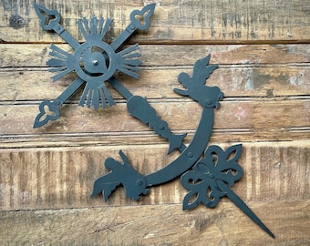 Vintage Roof Cross Replica from Chiapas Mexico, Black Iron with Angels, Southwestern Home Decor, Wedding Decoration, Garden Stake Patio Art