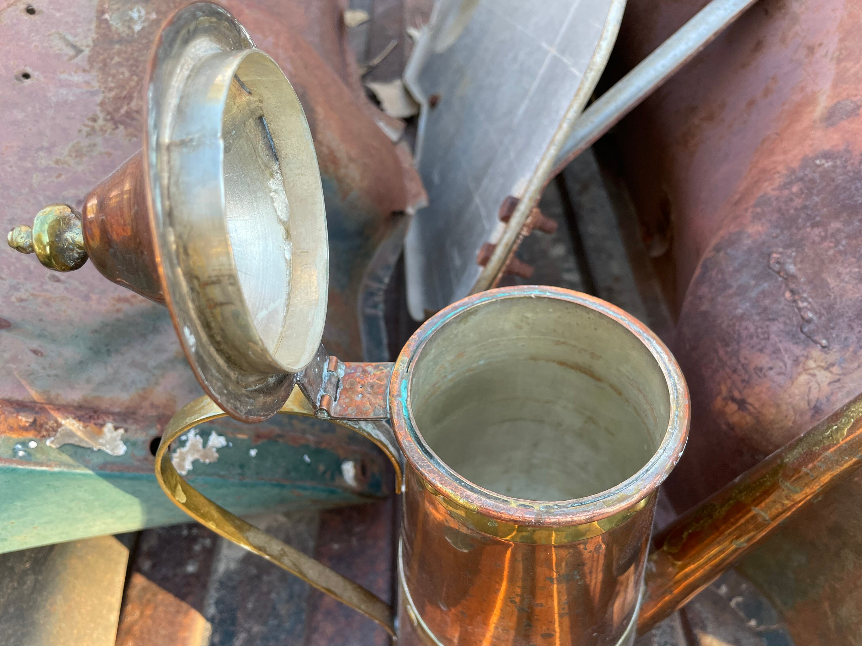 Antique Copper Coffee Pot Set with Brass Bands Mission Era, Matching Milk  Pitcher Sugar Bowl