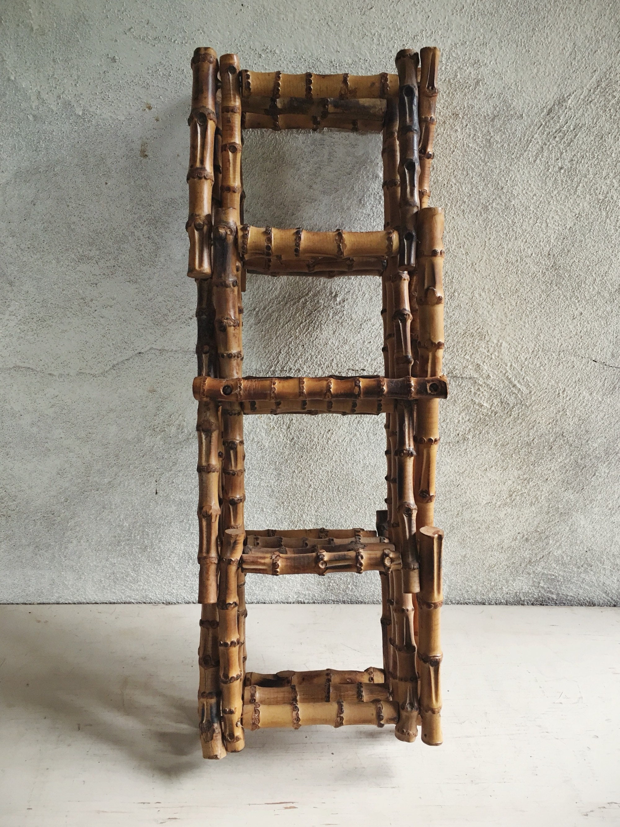 Vintage Burnt Bamboo Wine Rack Tabletop 10 Bottle, Jungalow Style, Wine