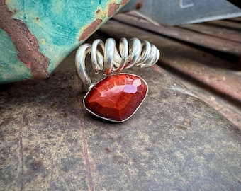 Lilly Barrack Faceted Goldstone Spiral Sterling Silver Ring Approx Size 7, Contemporary Style