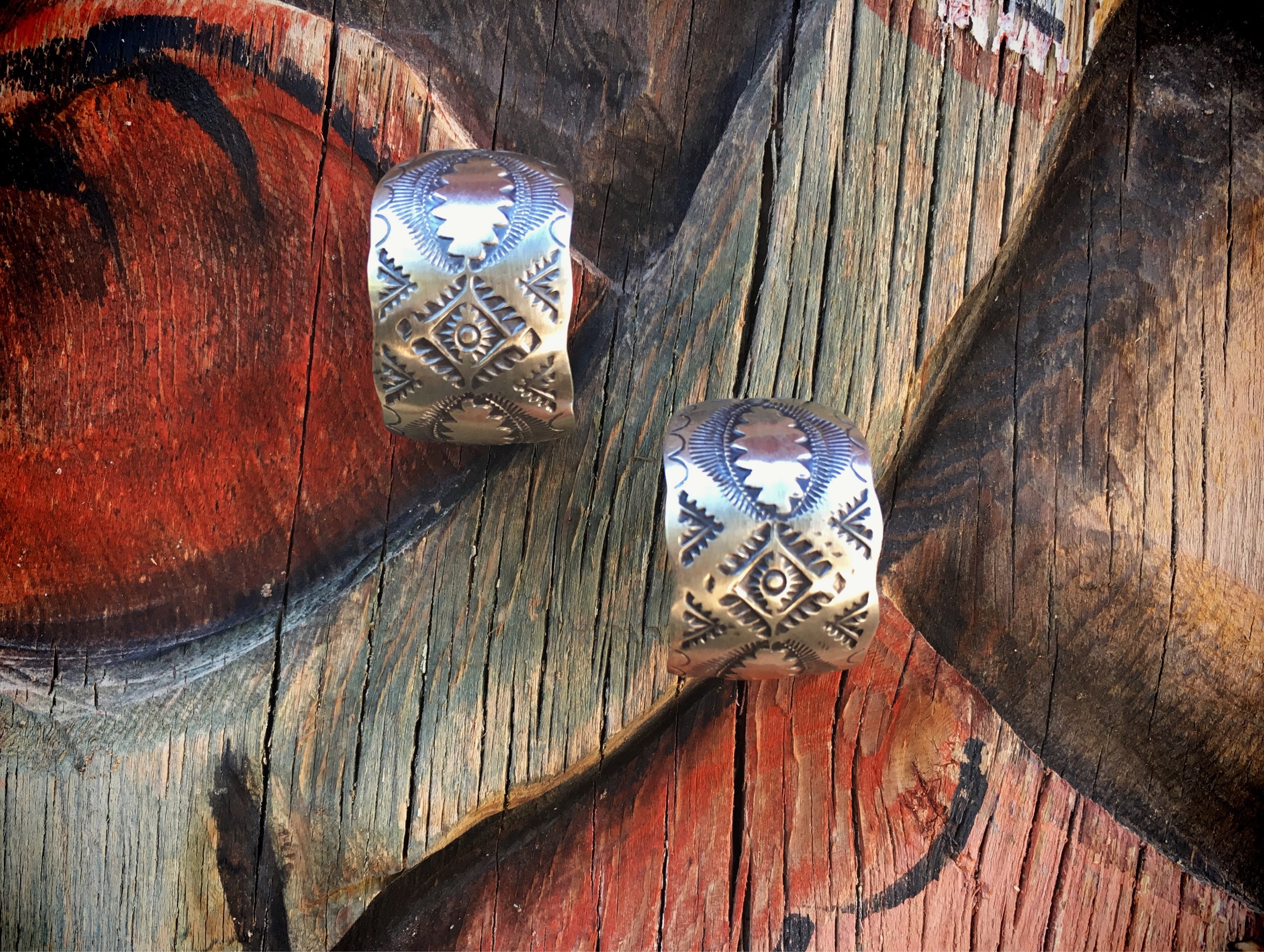 Stamped Silver Hoop Earrings Native American Indian Jewelry, Navajo