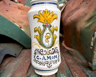 Vintage Talavera Pottery Albarello Jar, Earthenware Apothecary Style, Old World Rustic Decor