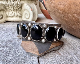 Navajo Albert Jake Sterling Silver Black Onyx Row Bracelet Approx Size 6.125