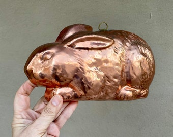 1980s Copper Pudding Mold of Rabbit, Rustic Kitchen Easter Decor, Mothers Day Gifts for Mom