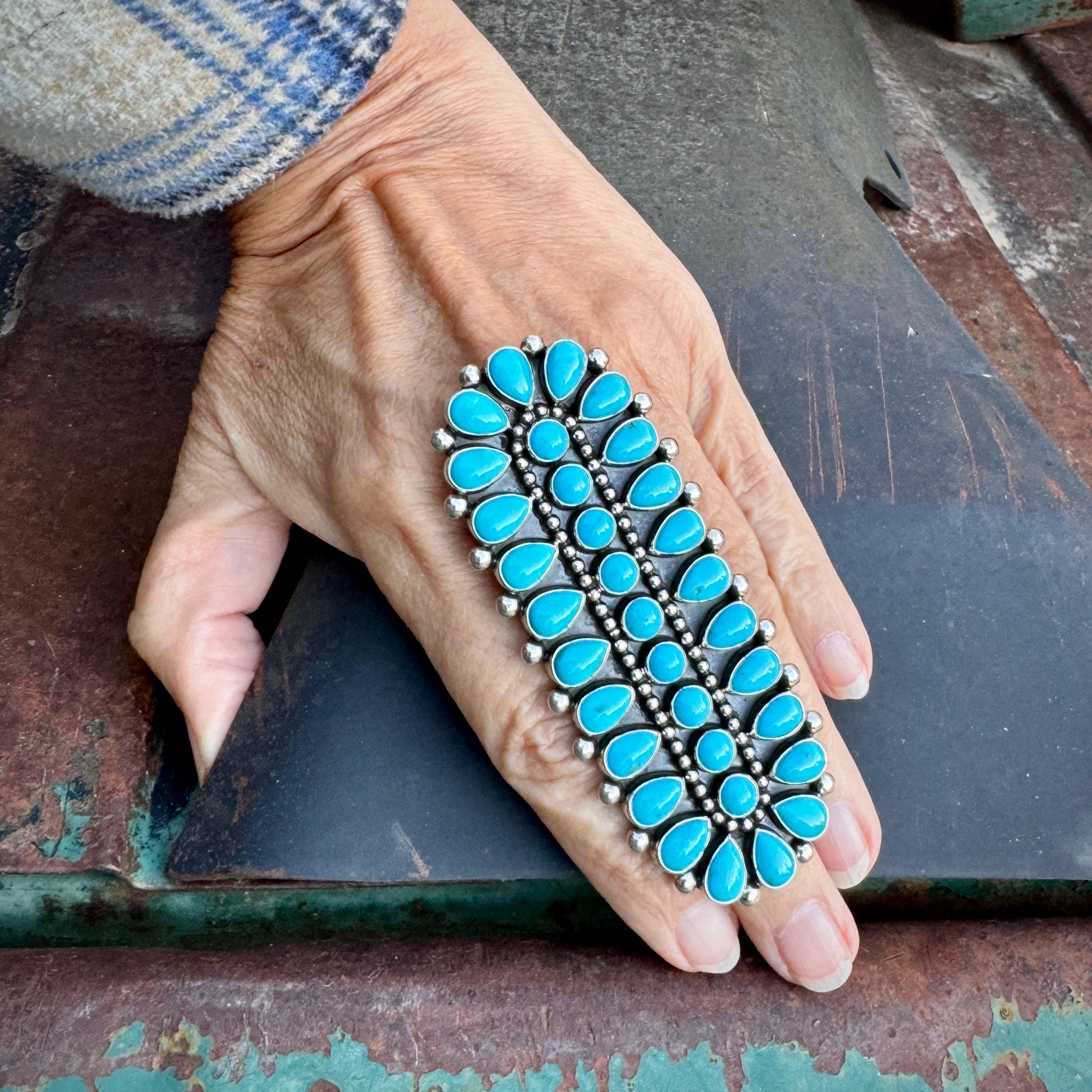 Huge Navajo Turquoise Cluster Sterling Silver Ring Native American Huge Navajo Turquoise Cluster Sterling Silver Ring Native American
