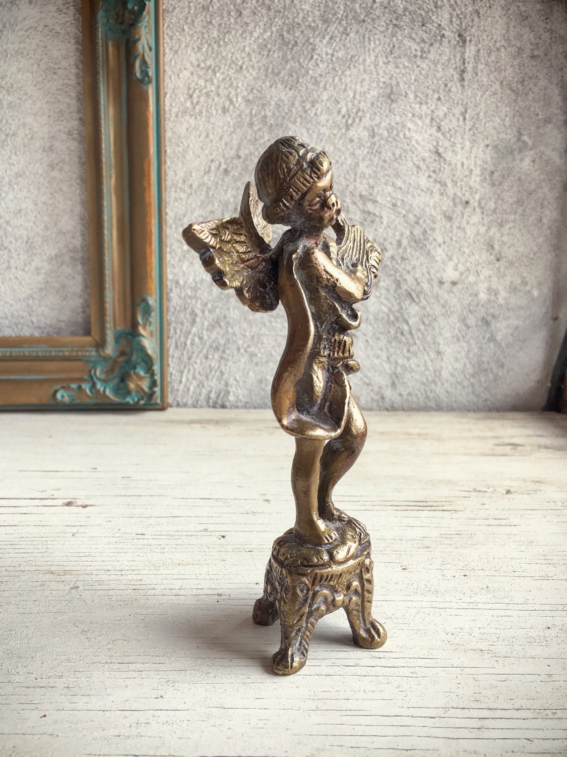 Vintage Brass Figurine Cherub Statue, Victorian Decor, Brass Decor