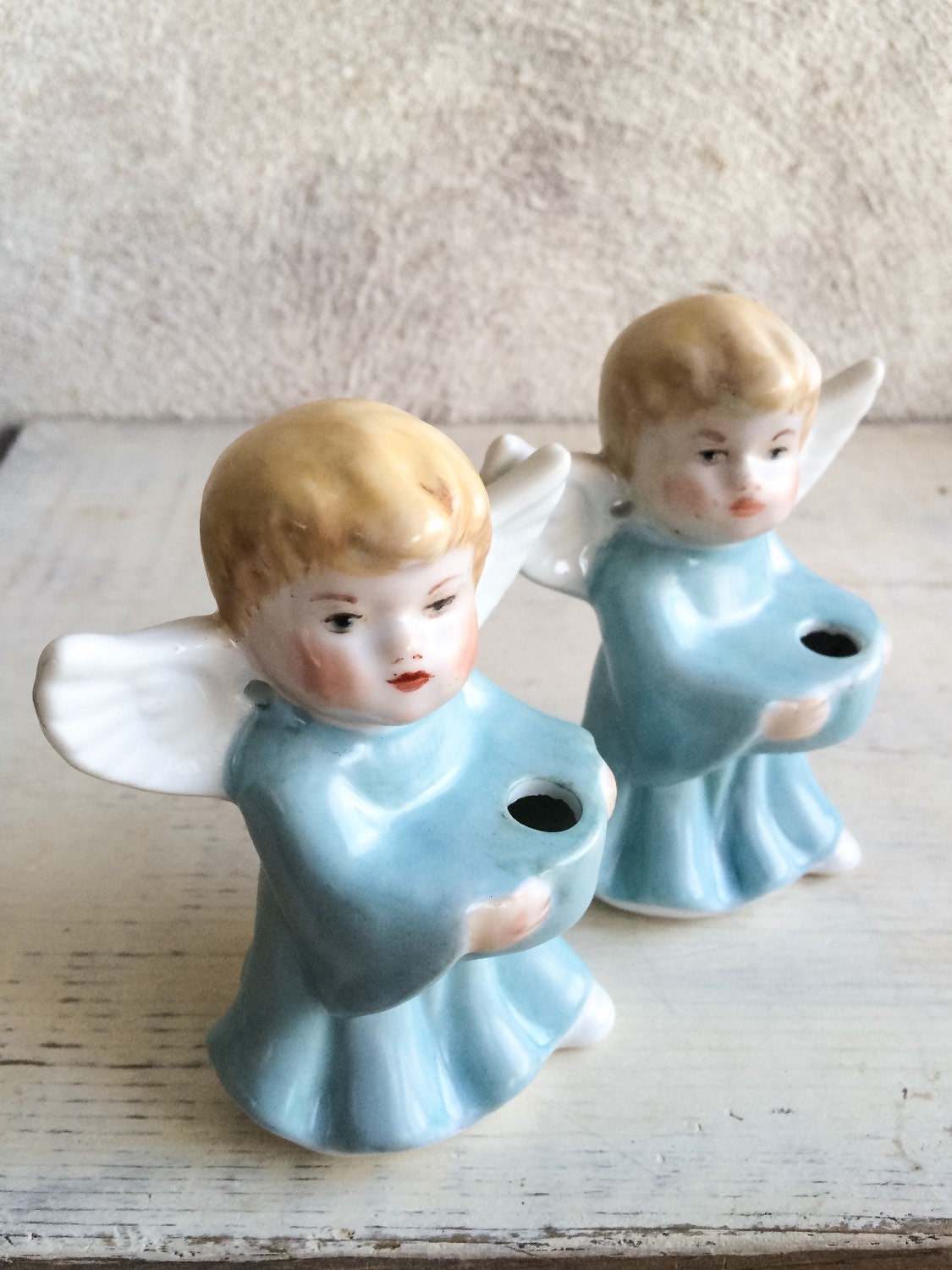 Vintage Goebel style angel statue taper candle holders cherub figurines