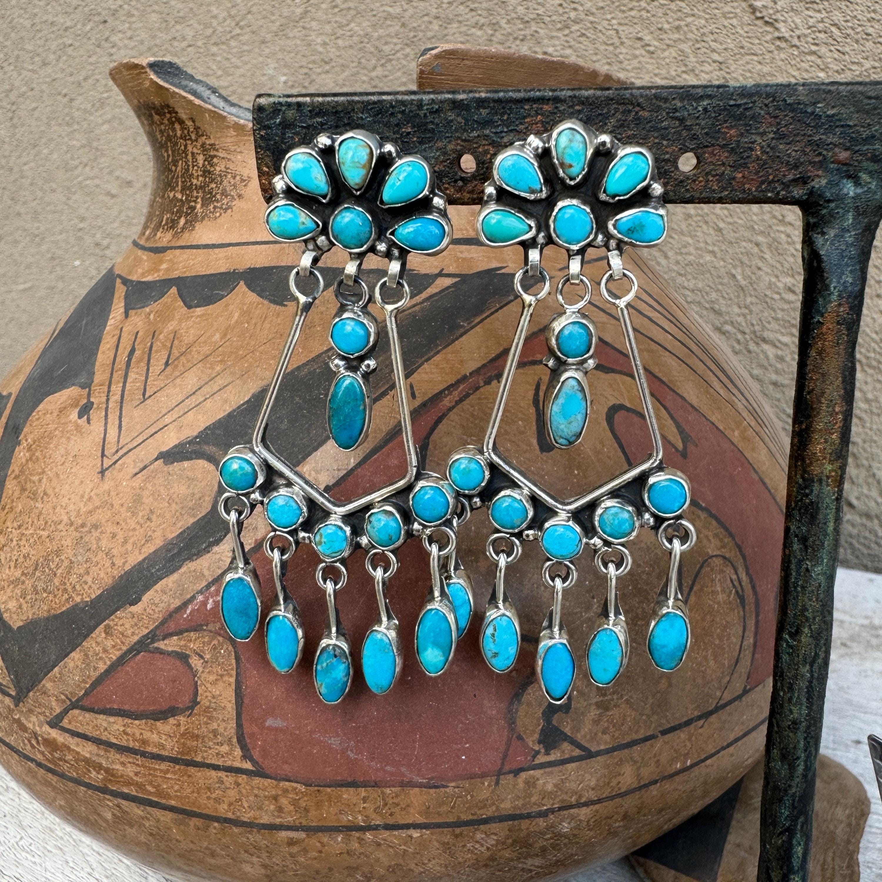 Very Unique Huge Vintage Native American Jewelry Navajo Offset Beads Sterling Silver Turquoise Ring Very Unique Huge Vintage Native American Jewelry Navajo Offset Beads Sterling Silver Turquoise Ring