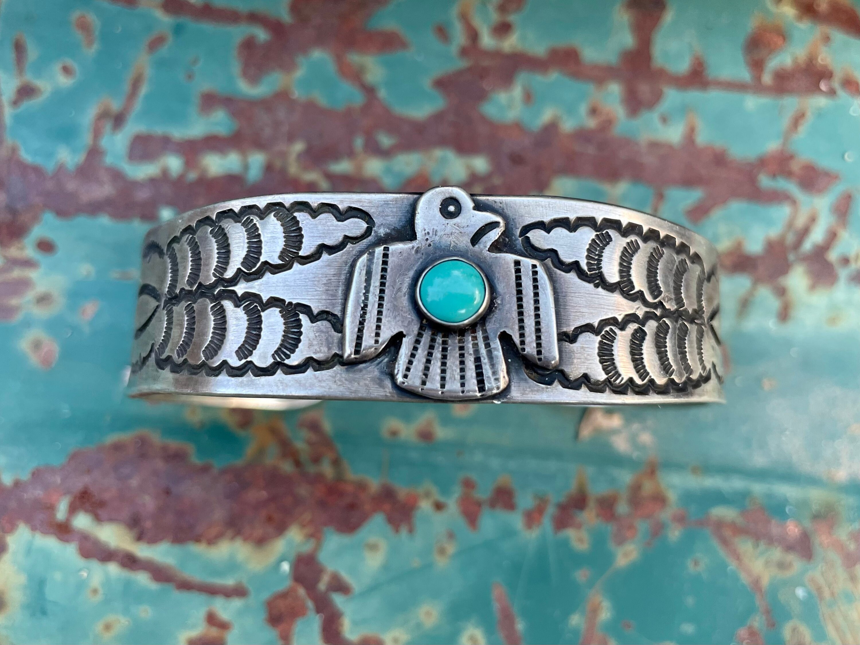 Fred Harvey Era Thunderbird Turquoise Bracelet Unisex Size 6 Fred Harvey Era Thunderbird Turquoise Bracelet Unisex Size 6