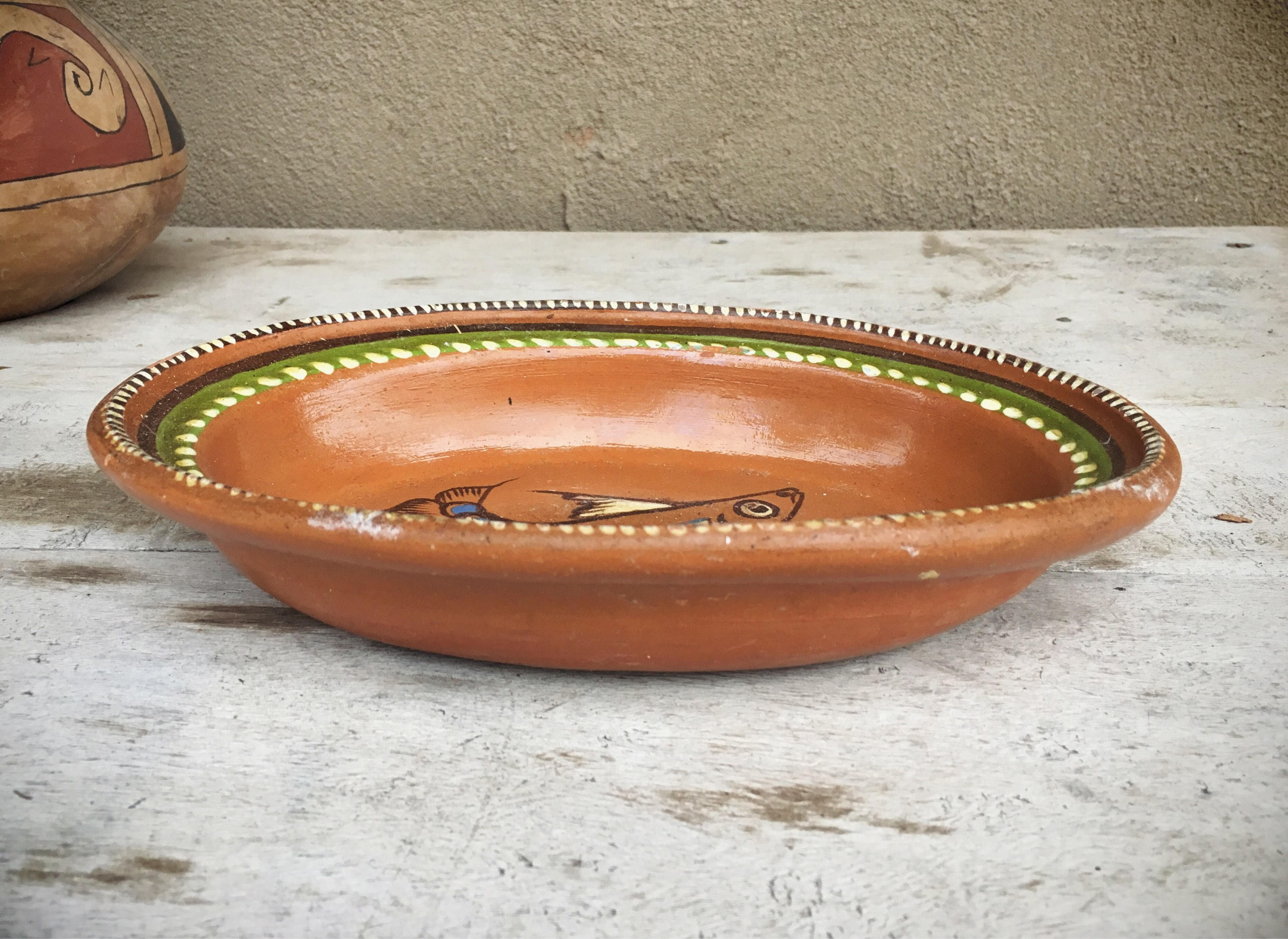 Southwestern Home Decor Mexican Pottery Oval Dish with Fish Tlaquepaque
