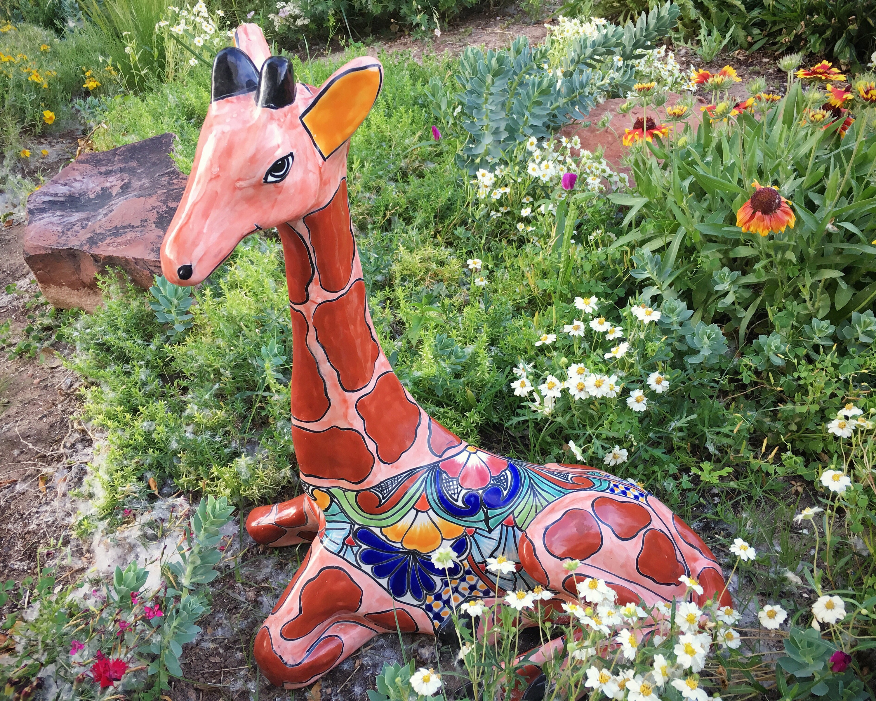 Huge vintage Talavera pottery giraffe statue, Mexican pottery, ceramics