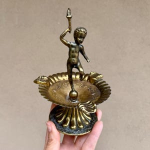 Vintage Brass Cherub Ashtray Made in Italy, Hollywood Regency Decor Tabletop Accent
