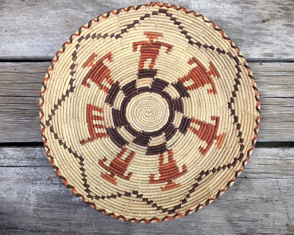 Flat Woven Basket Plate Bohemian Decor, Southwestern Decor, Native