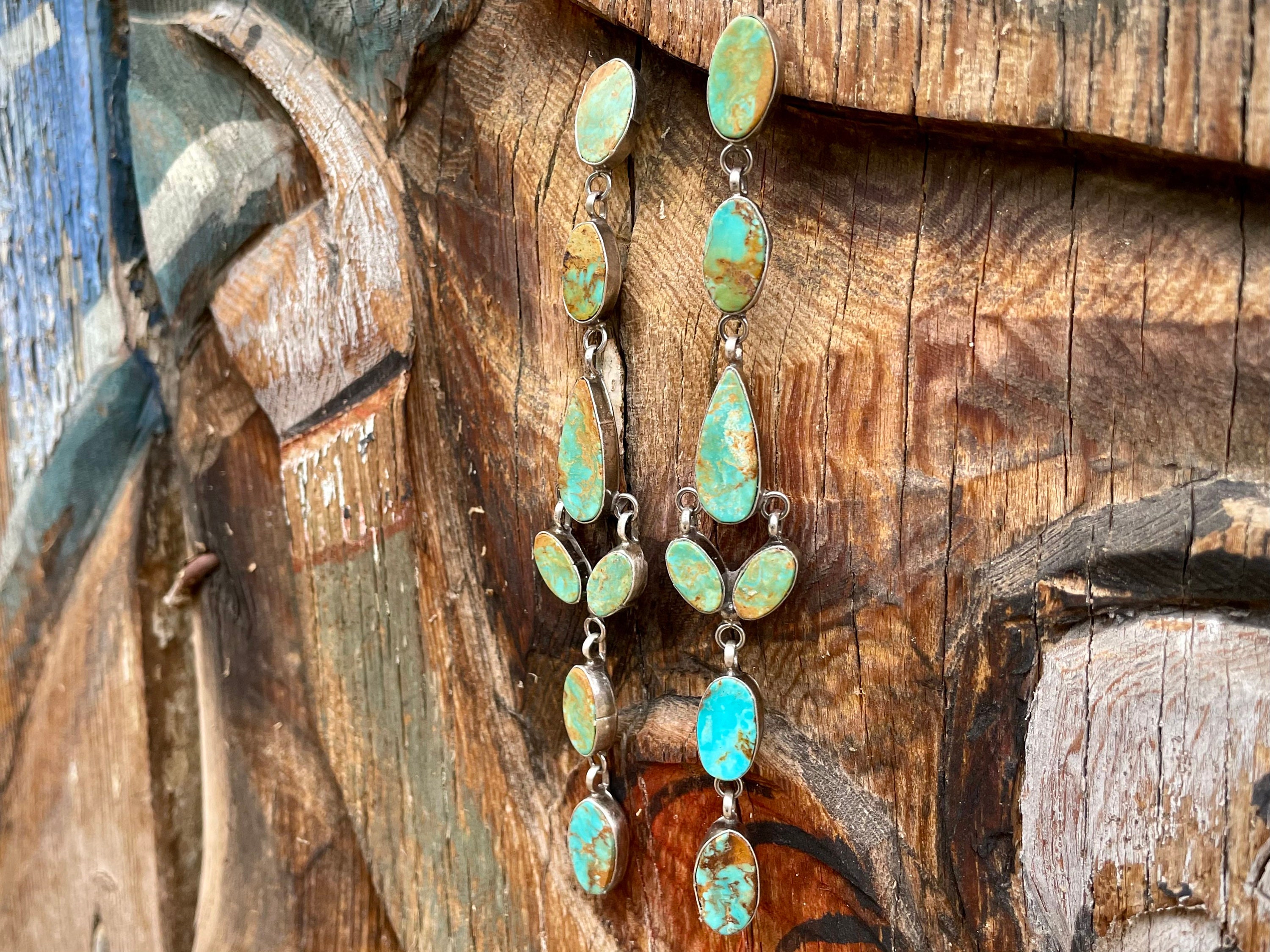 Long Turquoise Earrings By Navajo Jacqueline Silver Native