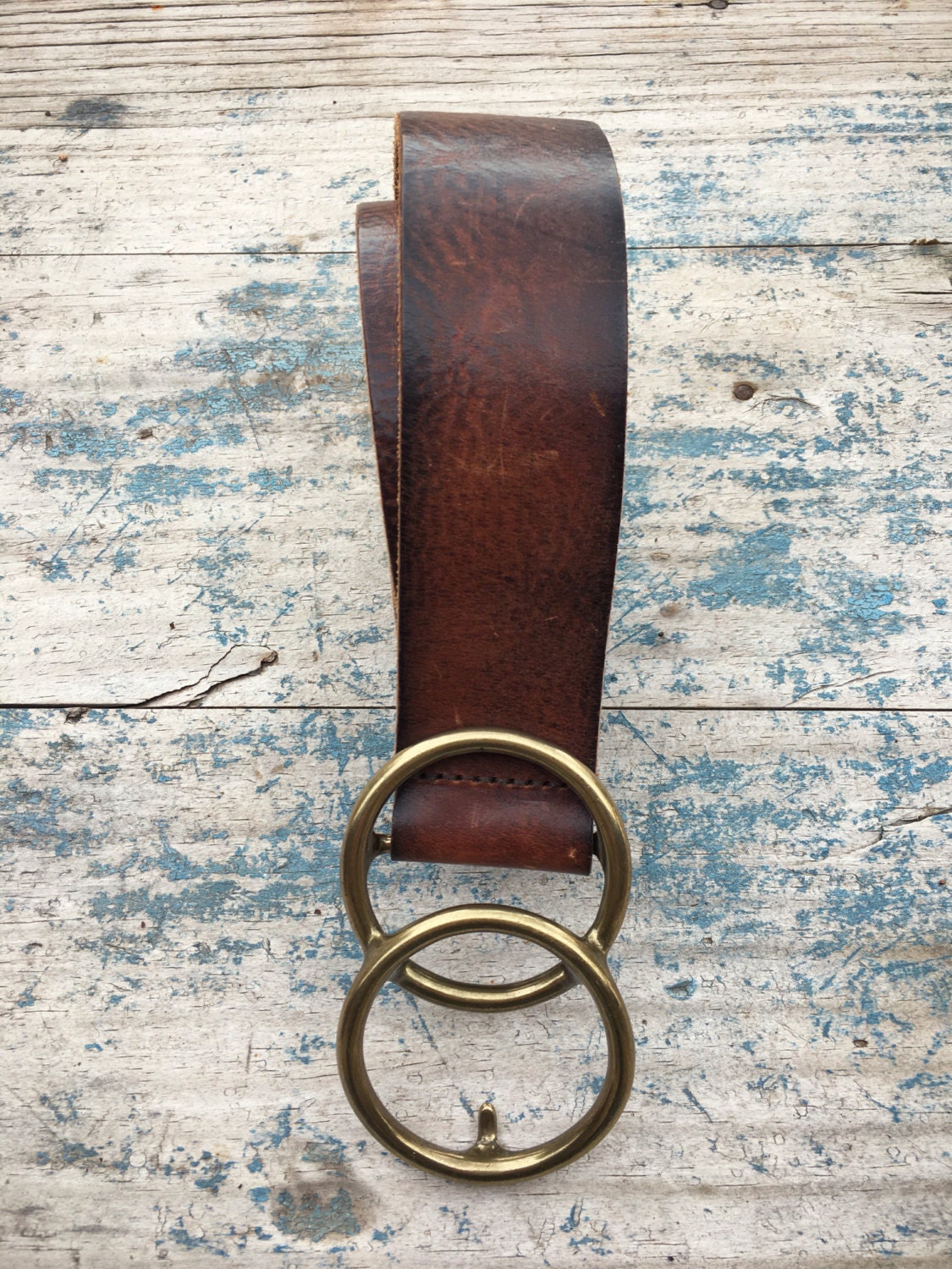 Vintage Made in USA GAP leather belt brass belt buckle Venn  display picture 3
