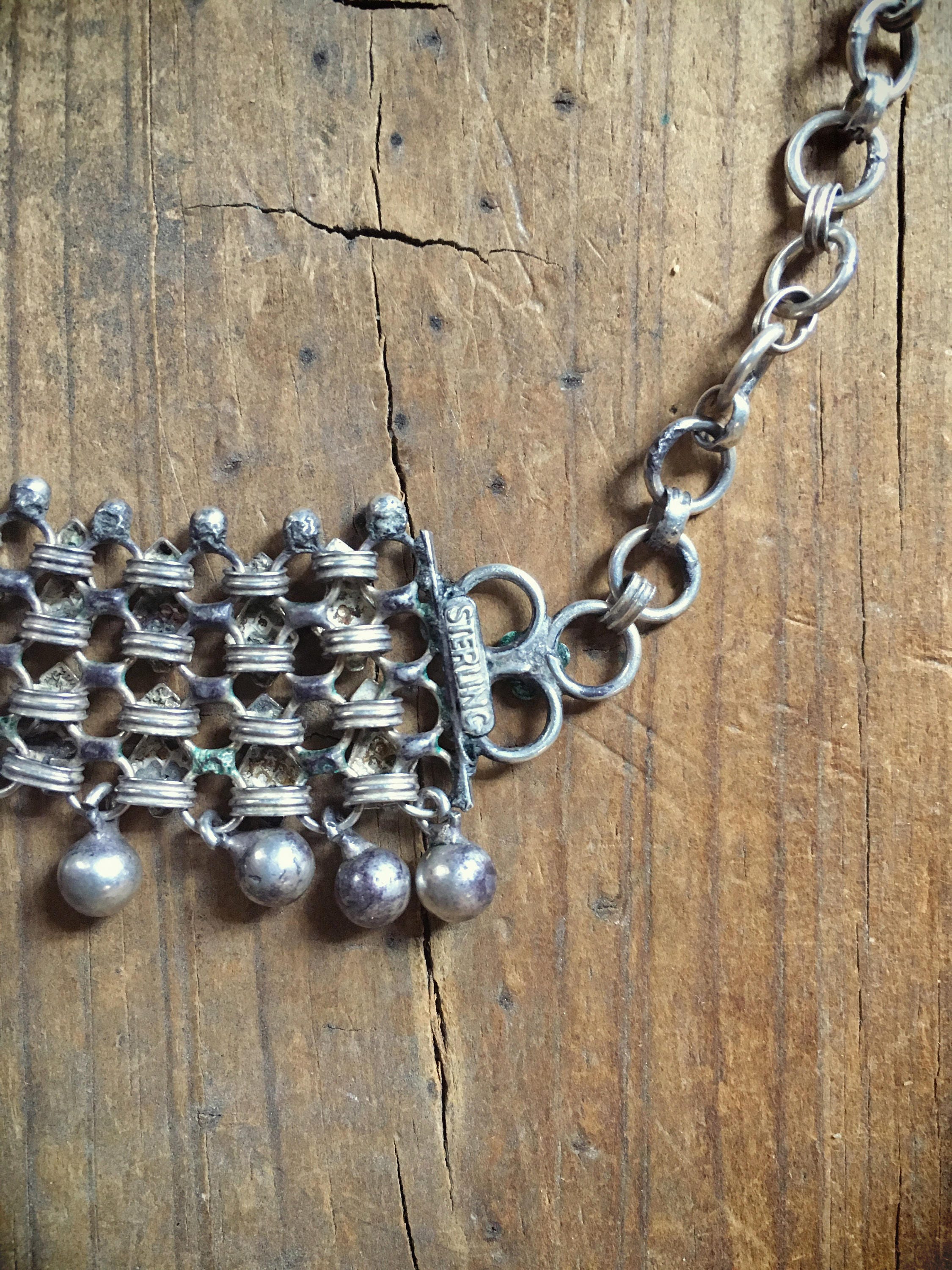 Vintage sterling silver Yemen necklace silver chainmail choker