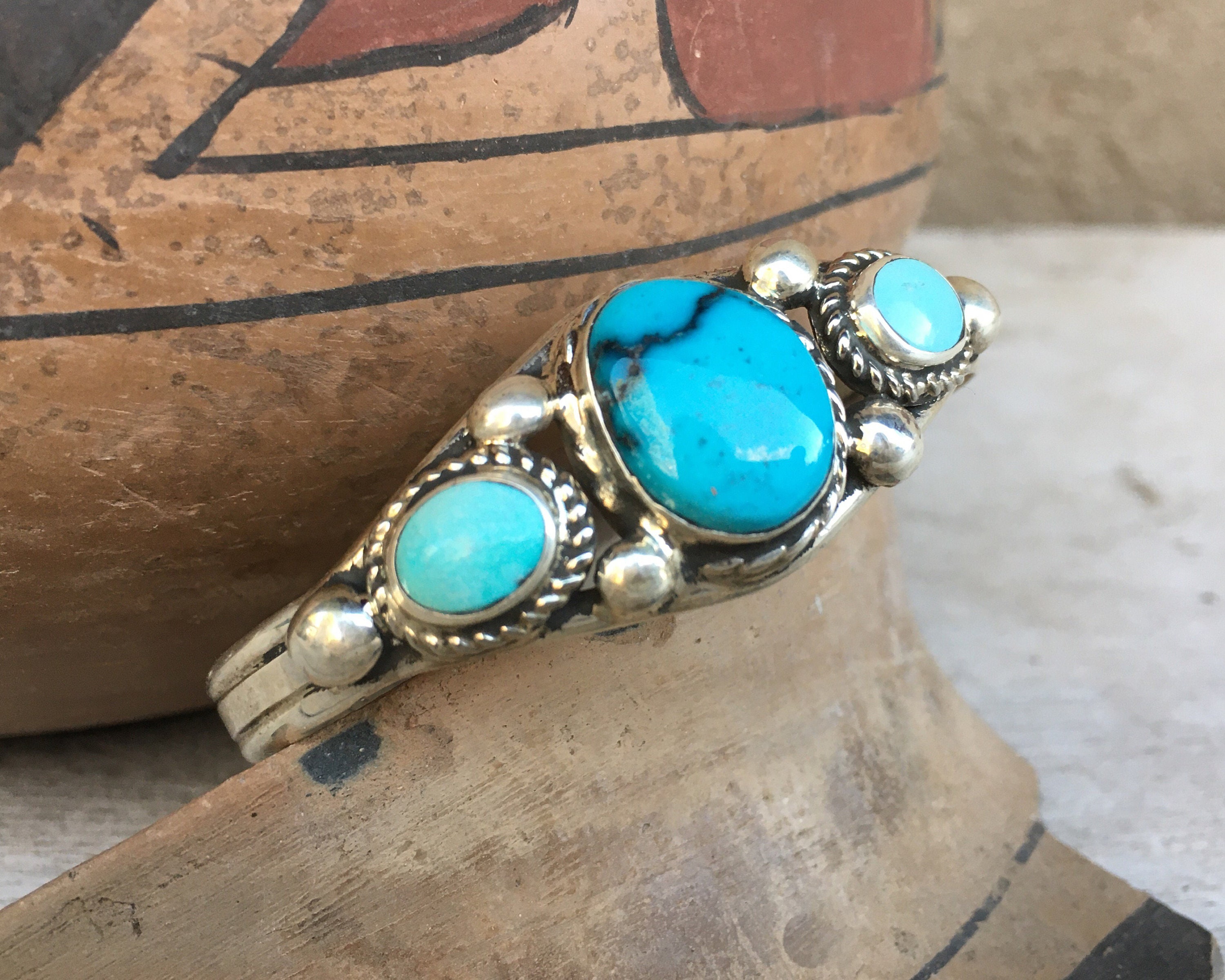 Navajo Made Sterling Silver Turquoise Bracelet for Women, Native ...