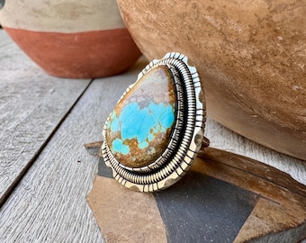 Navajo Walter Vanderver Matrixed Turquoise Ring Approx Size 7 (Slightly Adj)