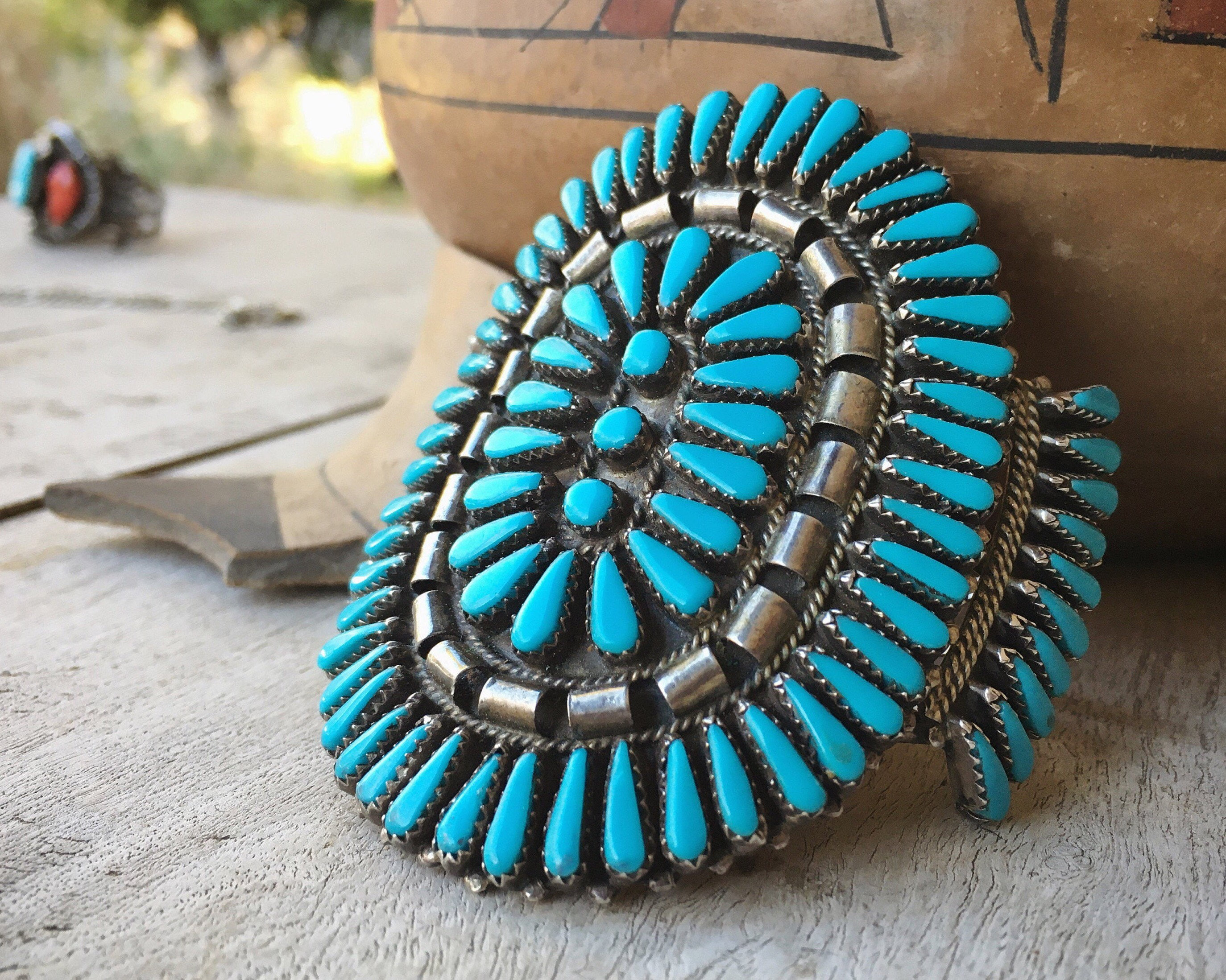 Ginormous!! Vintage Navajo Needlepoint Turquoise Sterling Native American Jewelry Silver Bracelet Ginormous!! Vintage Navajo Needlepoint Turquoise Sterling Native American Jewelry Silver Bracelet