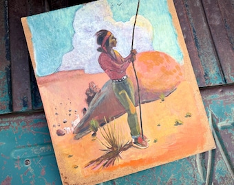 Vintage Southwestern Original Oil Painting Portrait Native American in Desert