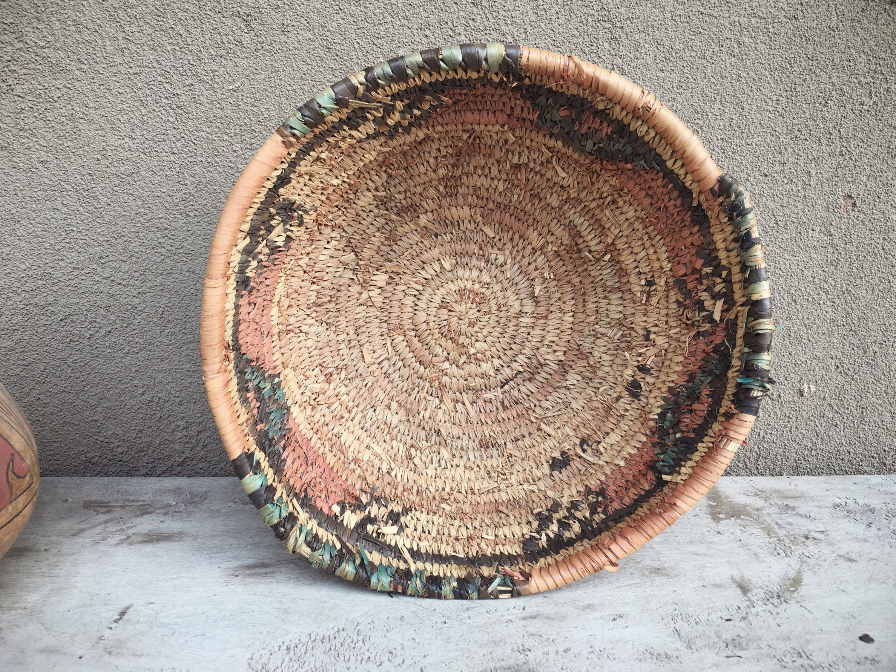 Woven Basket Bowl Earthtone Colors Navajo Style, Bohemian Decor