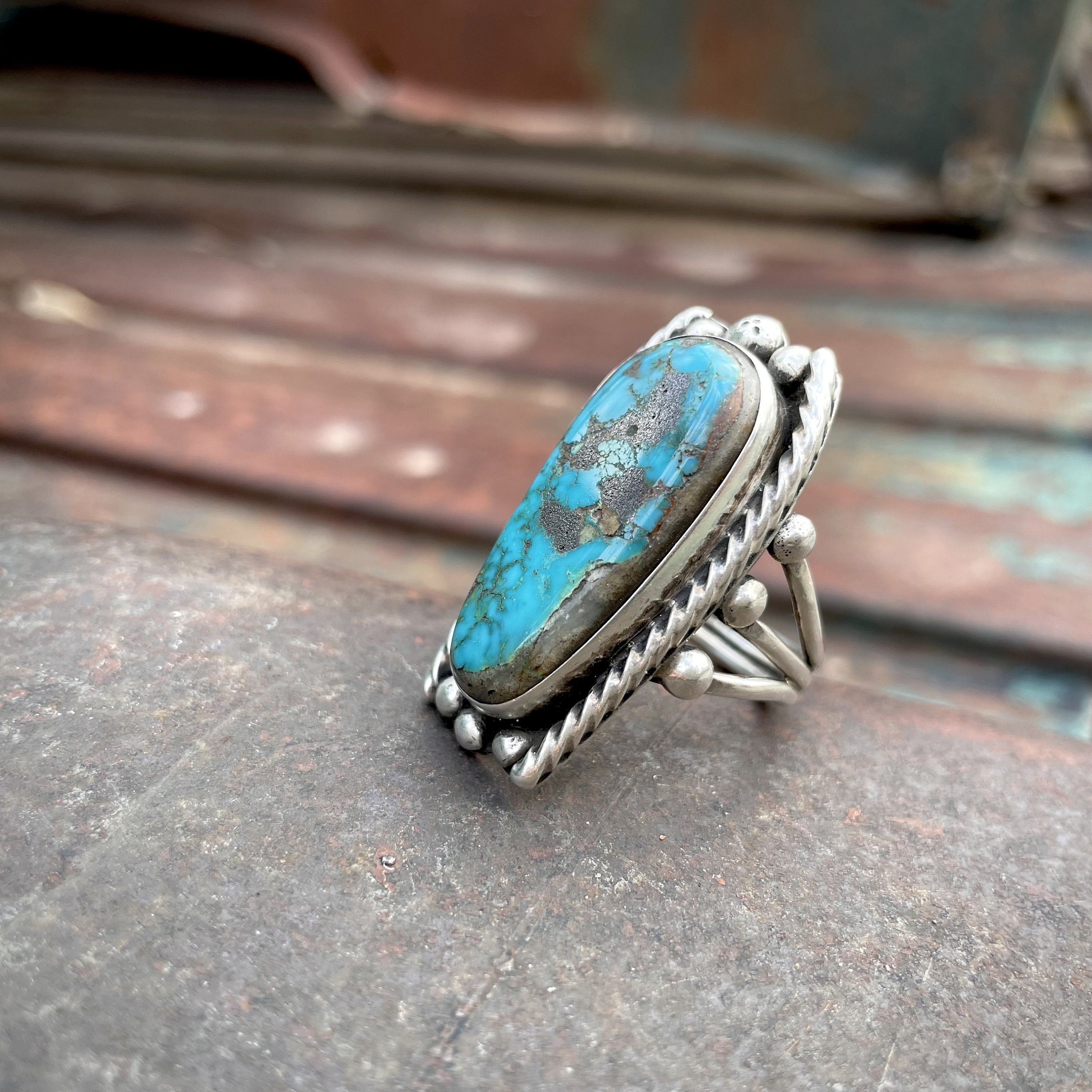Native American Gorgeous Vintage Morenci Turquoise Sterling Silver Ring Native American Gorgeous Vintage Morenci Turquoise Sterling Silver Ring