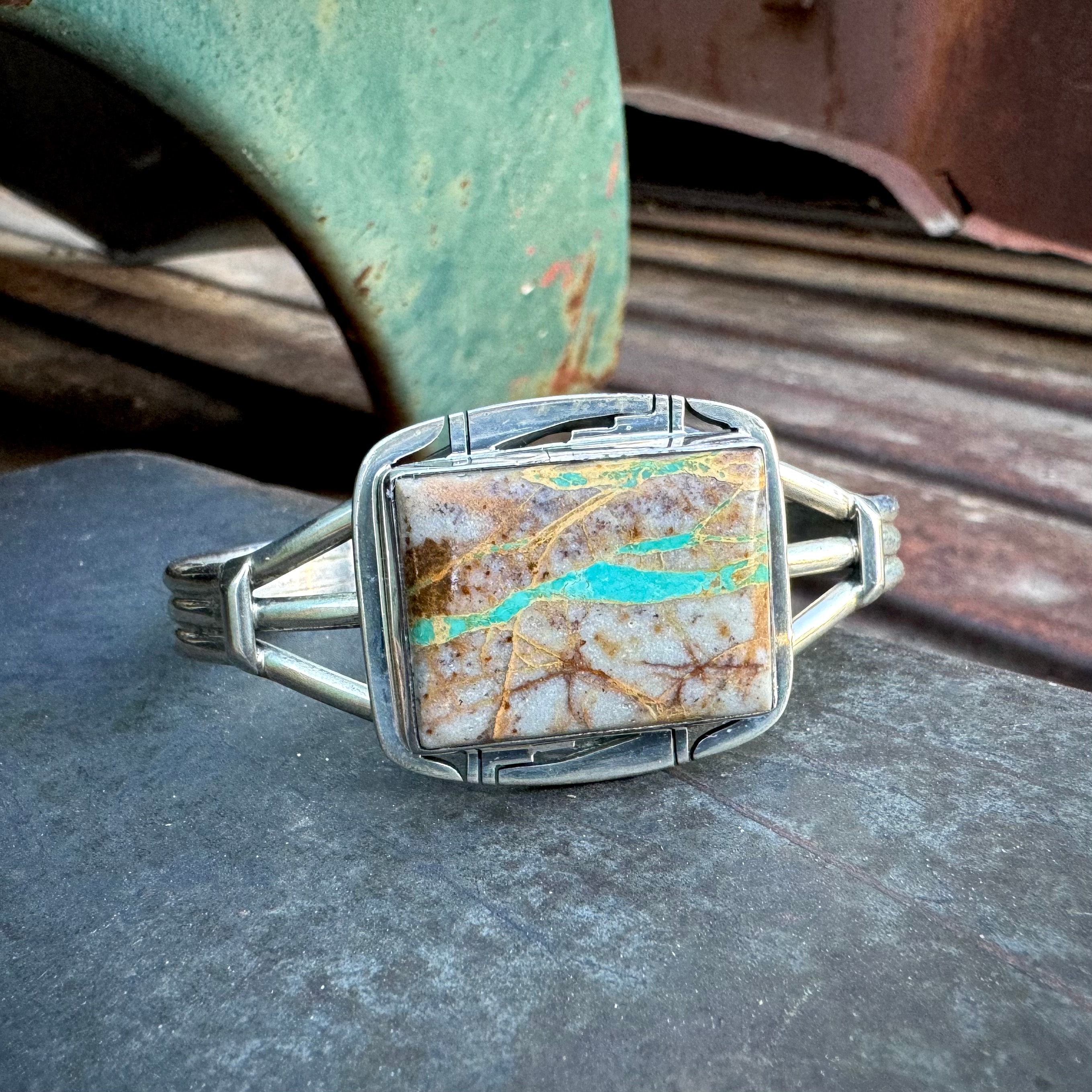 Tremendous San Felipe Signed Royston Turquoise Sterling Silver Huge Bracelet Tremendous San Felipe Signed Royston Turquoise Sterling Silver Huge Bracelet