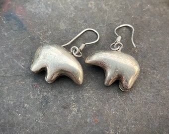 Vintage Three-Dimensional Sterling Silver Bear Fetish Earrings for Women, Southwestern Style