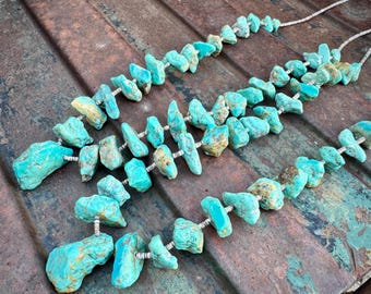 Two Vintage Turquoise Nugget Shell Heishi Necklaces Approx 32", Strung on Twine, Navajo Style