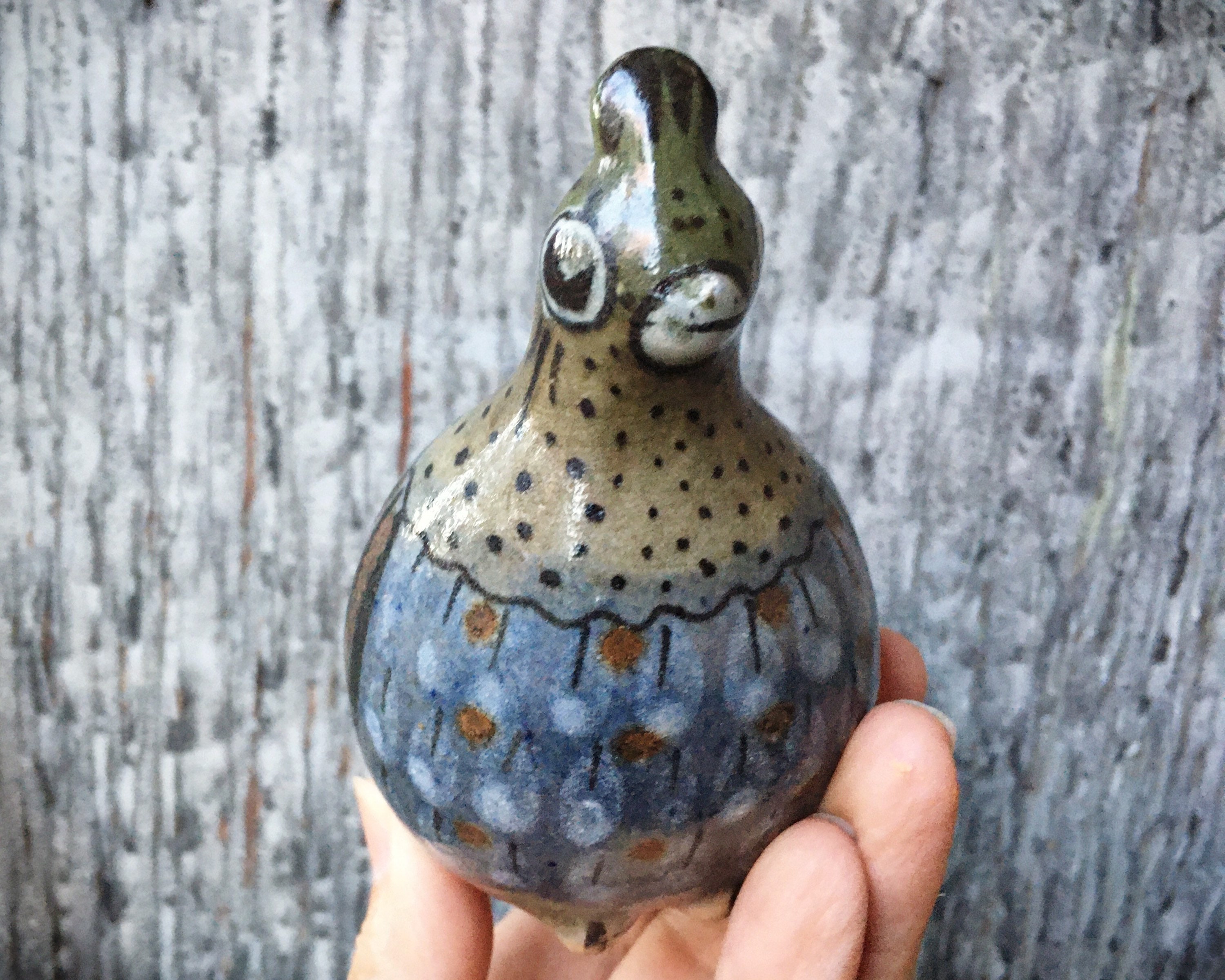 Signed Ken Edwards Mexican Pottery Quail Figurine, Tonala El