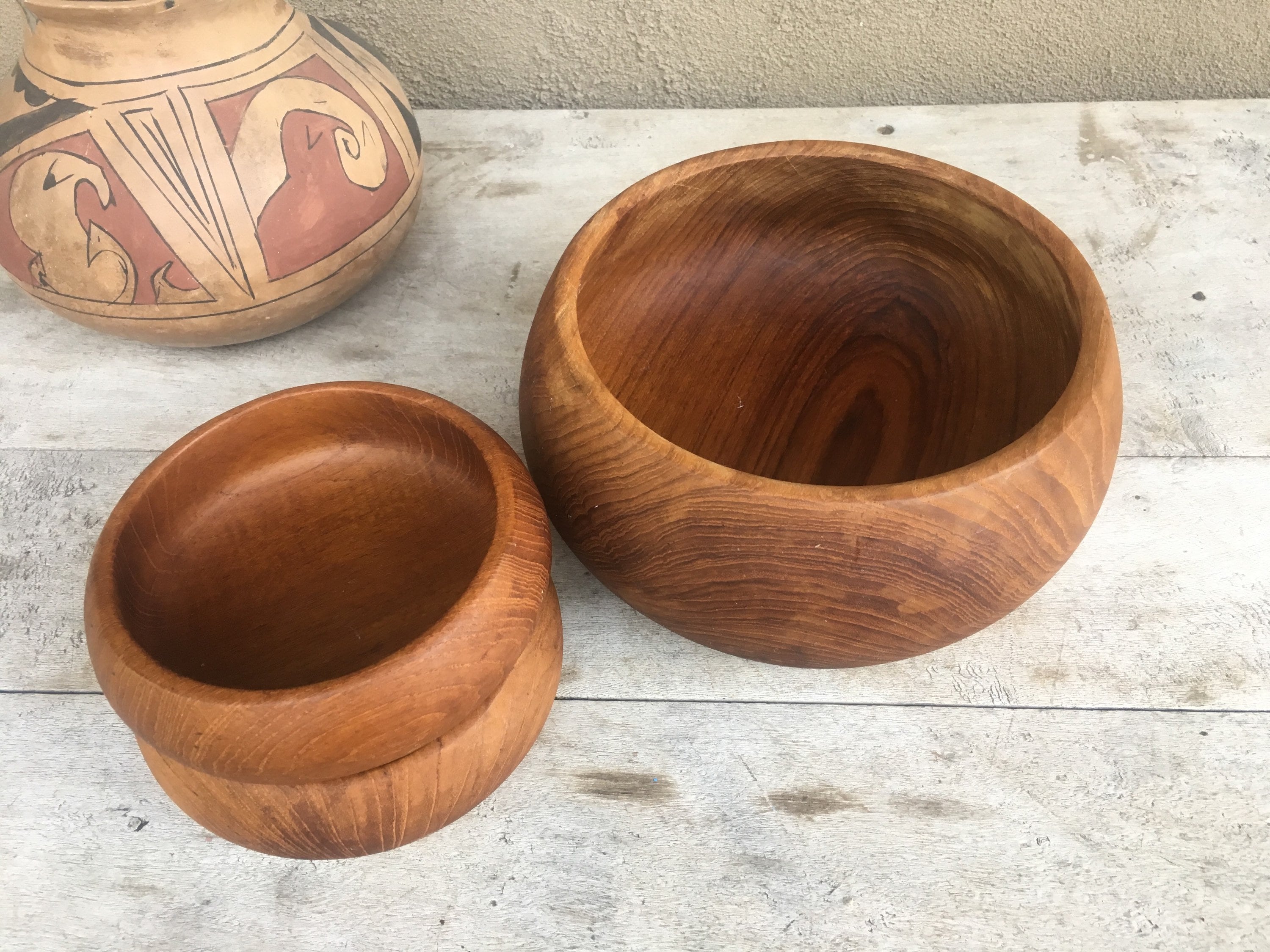 Teak Wood Salad Bowl with Two Small Wood Bowls, Natural Decor, Jungalow