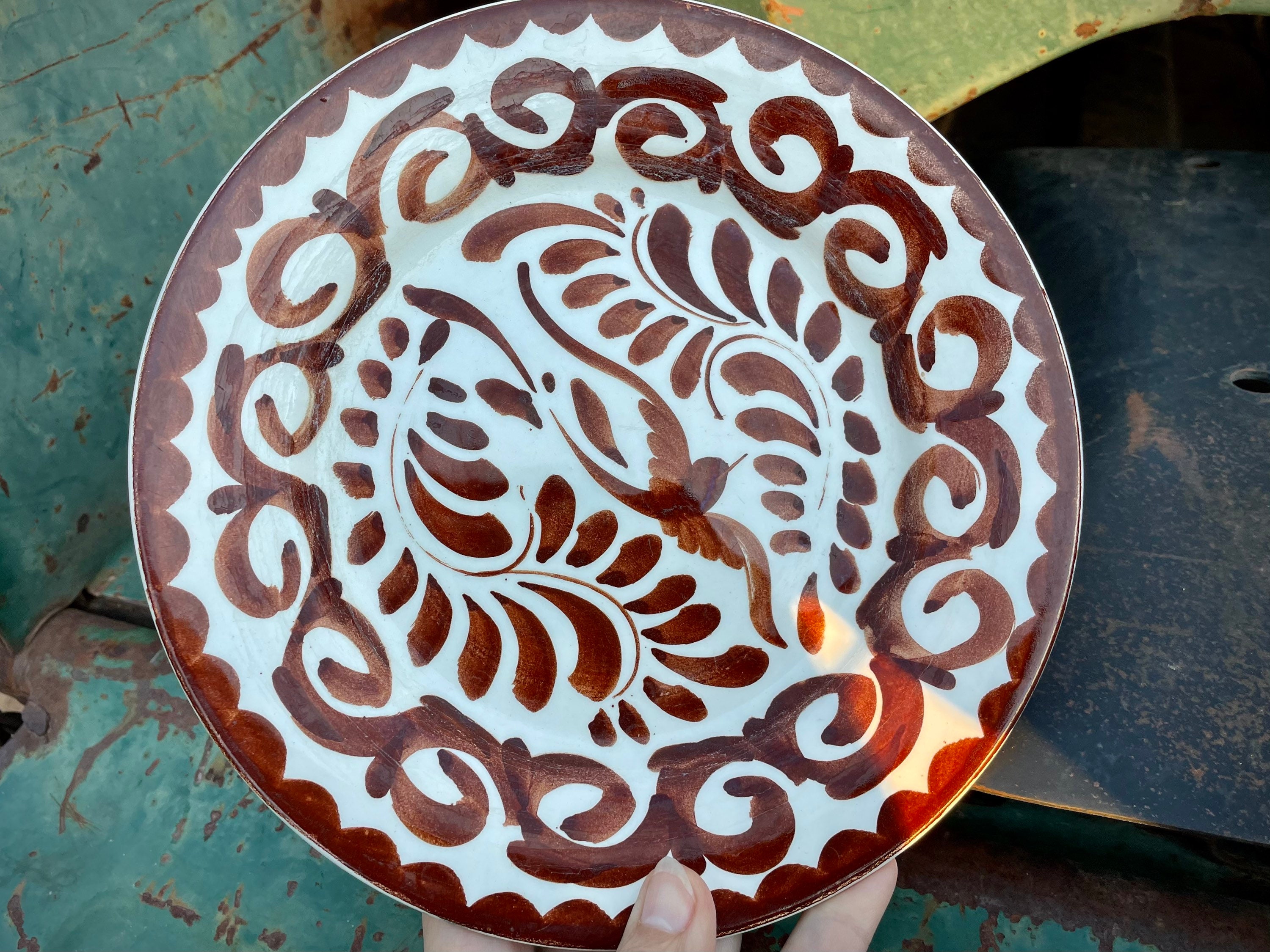 Vintage Mexican Anfora Puebla Brown Single 8 Luncheon Plate, Brown