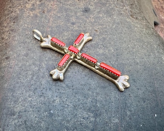 Vintage George & Lupe Leekity Coral Cross Pendant, Medium Small Size