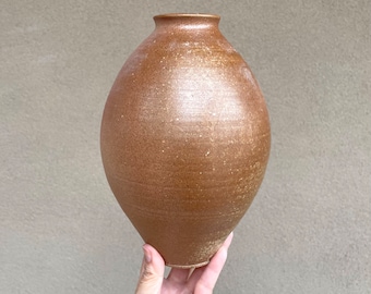 Vintage Art Studio Pottery Vase Earthy Brown Tan Glaze, Signed Ceramics
