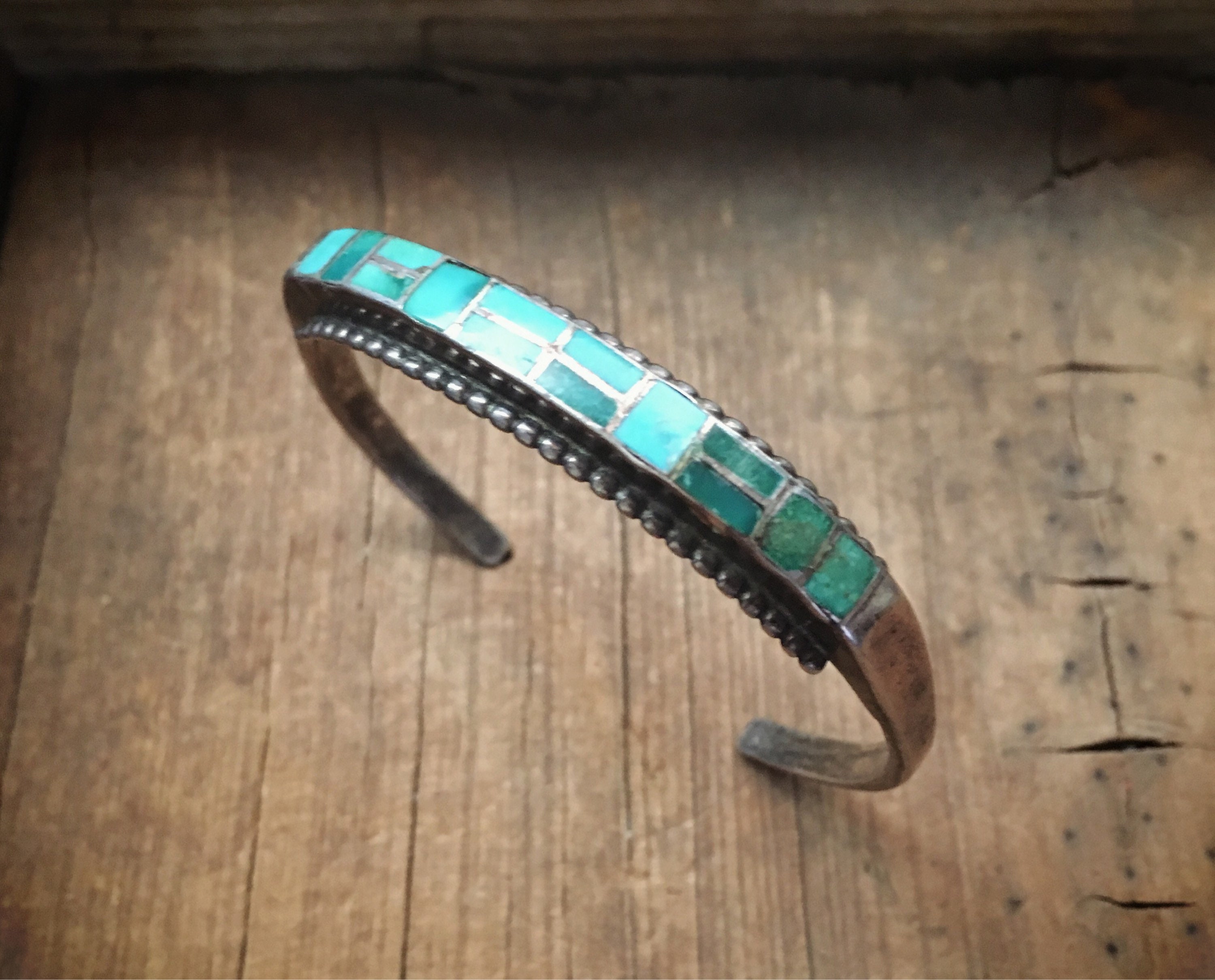 Channel Inlay Row Bracelet Old Pawn Turquoise Cuff Bracelet for Women