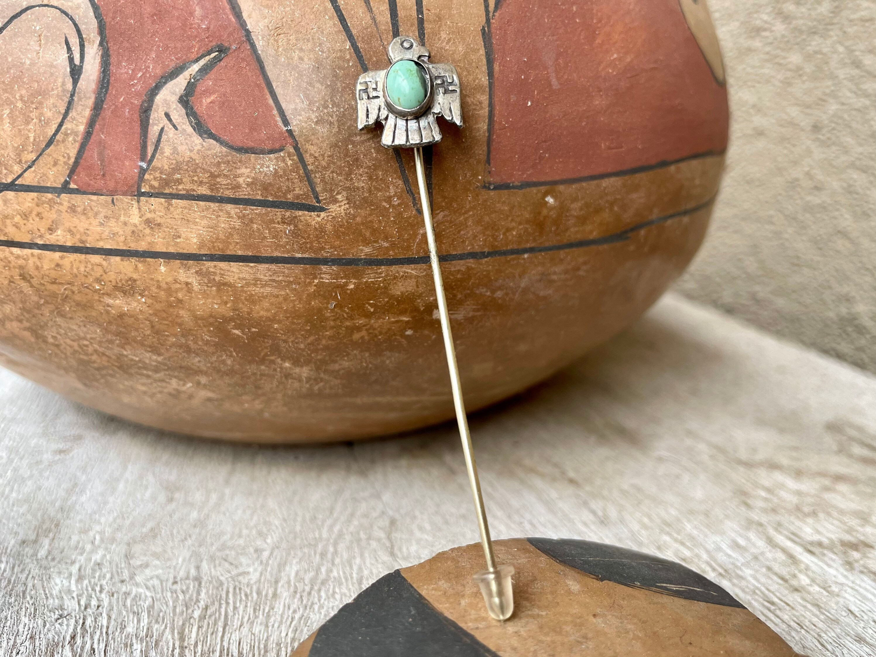 Fred Harvey Era Thunderbird Stick Pin Whirling Log Stamps