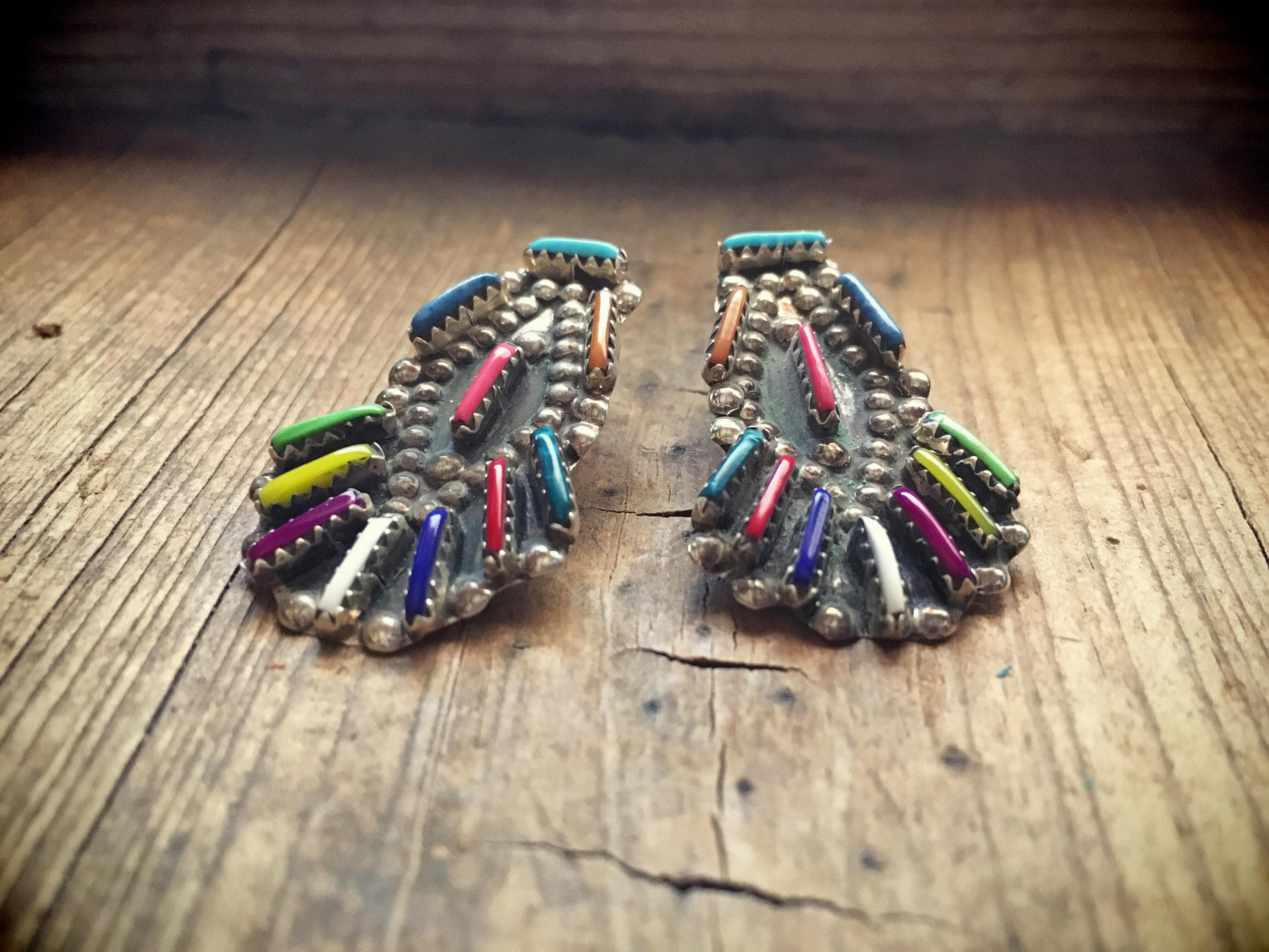 Vintage Navajo Johnson Yazzie needlepoint multistone sterling silver